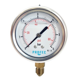 Manometer 6 bar onder nat 63 mm