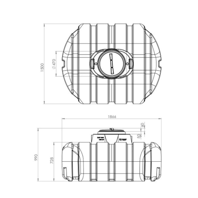 Regenwatertank easy rain 1500 maatvoeringen